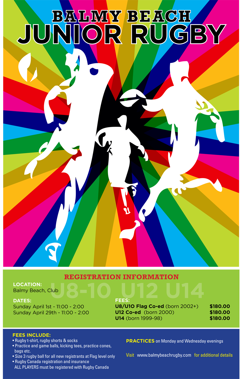 JrRugbyPoster U8-10 U12 U14 - Balmy Beach Rugby